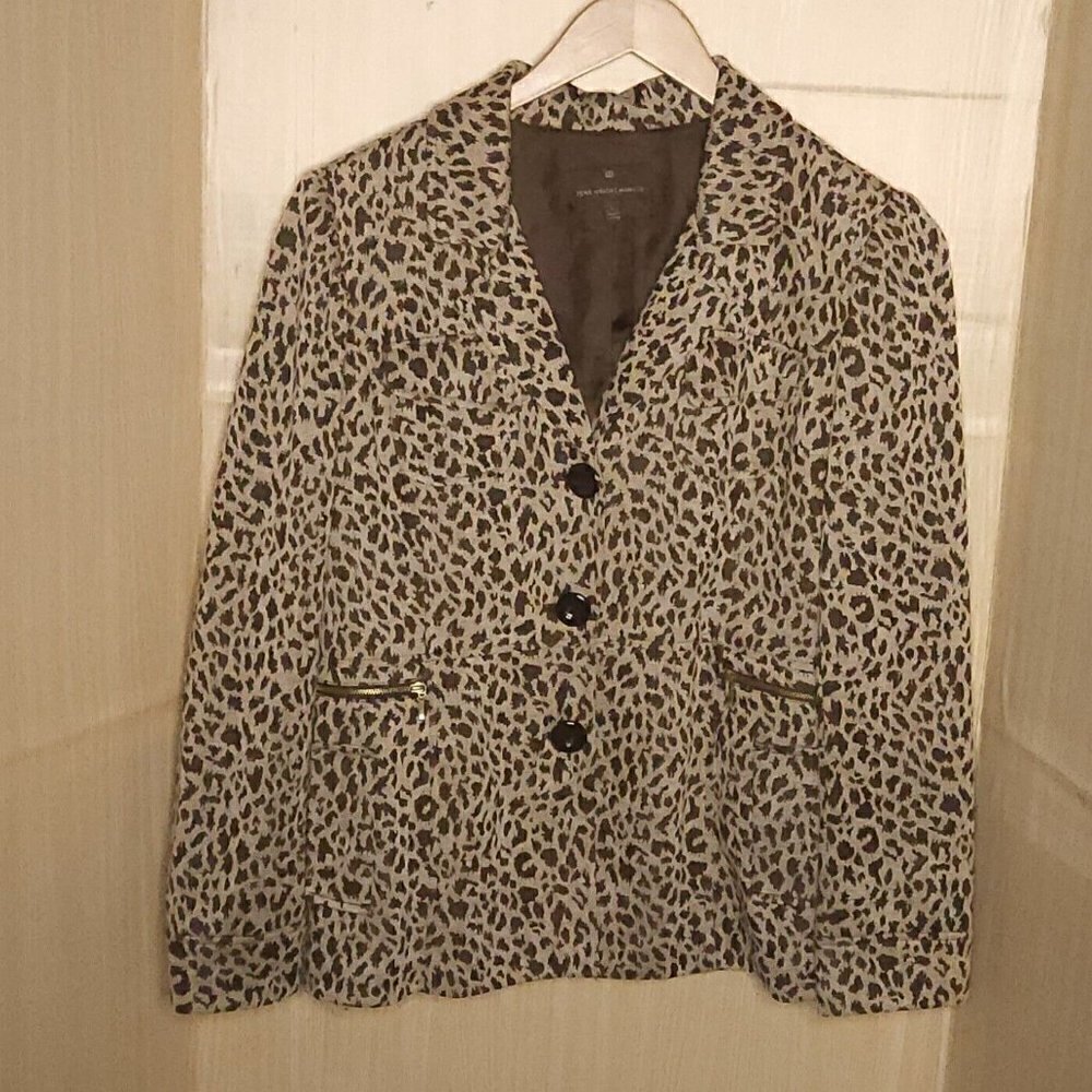 Fenn Wright Manson Womens Brown Leopard Print Knit Blazer Large